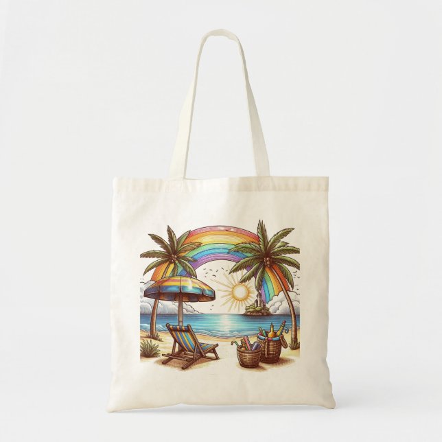 Bolso De Tela Palm Beach con arcoíris y sol (Frente)