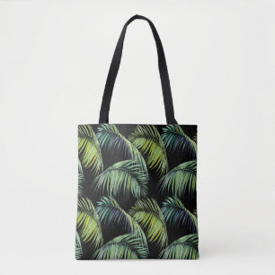 Bolso De Tela Palm Leaves: Acuarela de fondo negro.