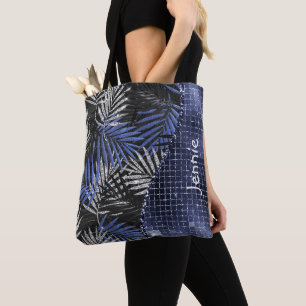 Bolso De Tela Palm Purpurina azul deja ola de glam personalizada