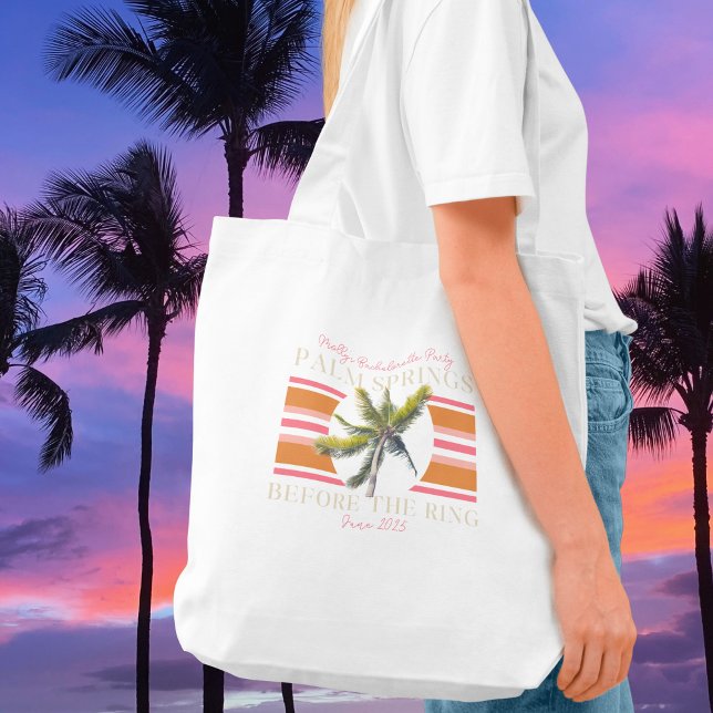 Bolso De Tela Palm Springs Antes de la Alianza – Soltera Retro (Palm Springs before the Ring tote bag with modern serif font – perfect for bridal celebrations!)