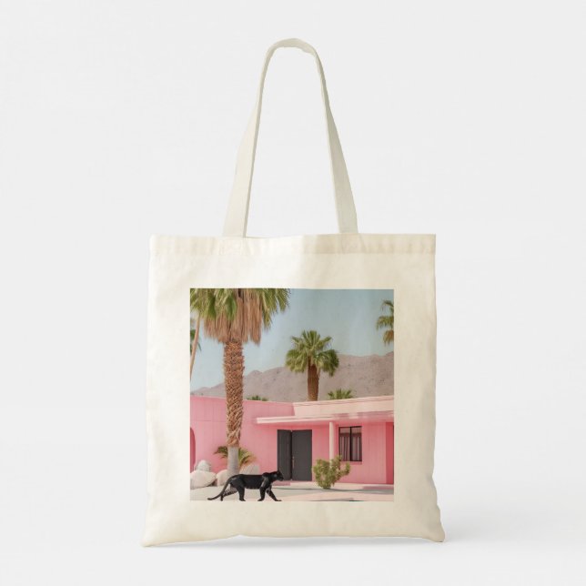 Bolso De Tela Palm Springs Pink House Tote Bag | Desierto retro (Reverso)