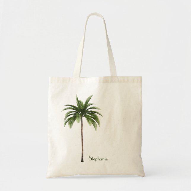 Bolso De Tela Palm Tree Beach Tropical Custom Name Word Option (Frente)
