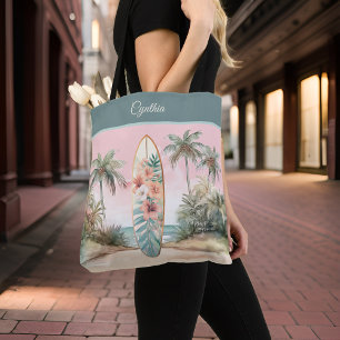 Bolso De Tela Palm Tree con nombre de la flor de la isla tropica