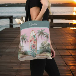 Bolso De Tela Palm Tree con nombre de la flor de la isla tropica