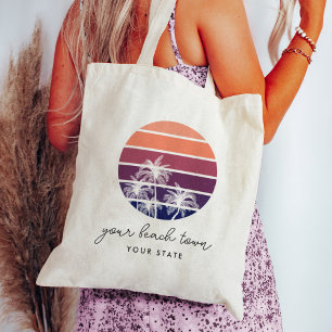 Bolso De Tela Palm Tree Sunset Personalizado City & State