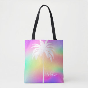 Bolso De Tela Palm Tree Tropical Blanco Colorido Vintage Elegant