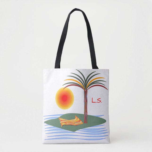 Bolso De Tela Palm Tree tropical brillante, Sun y Waves (Anverso)