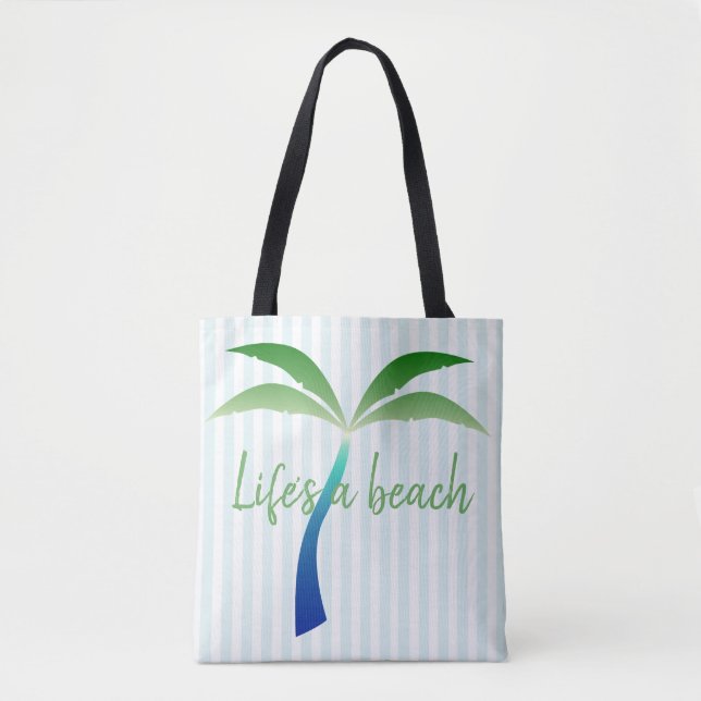 Bolso De Tela Palm Tree y Stripes Beach Tote Bag (Anverso)