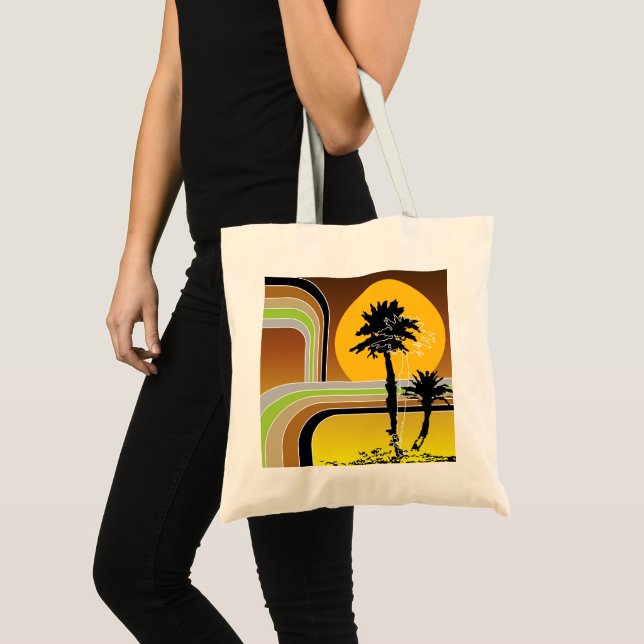 Bolso De Tela Palm Trees Tropical Retro Beach Sunset Stripes Mod (Anverso (producto))