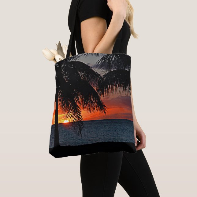 Bolso De Tela Palm Tremens Tropical Sunset Beach Océano Caribe (Detalle)