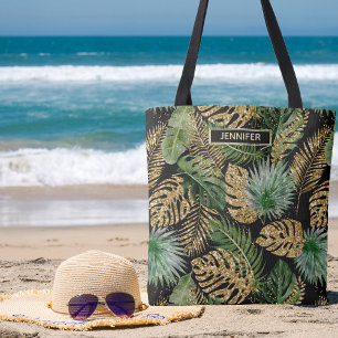 Bolso De Tela Palm tropical moderna deja nombre falso Purpurina