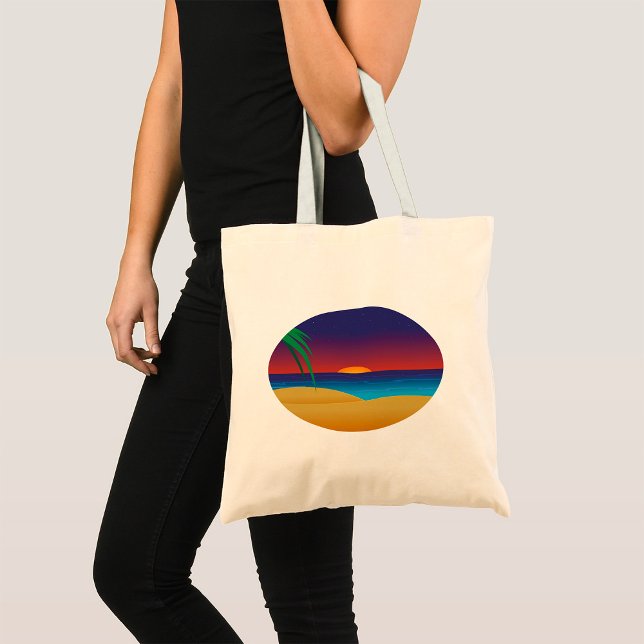 Bolso De Tela Palm Tropical Sunset Beach deja olas oceánicas (Subido por el creador)