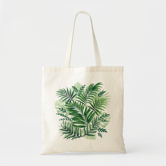 Bolso De Tela Palm Tropical Verde y hojas de Monstera (Frente)