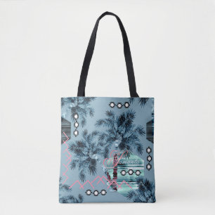 Bolso De Tela Palma hawaiana azul negro monograma personalizado