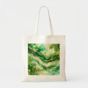 Bolso De Tela Palma Tropical Acuarela Verde Ágata Oro Lujo