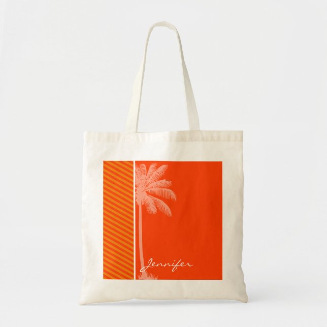 Bolso De Tela Palma tropical; Rayas anaranjadas (Frente)