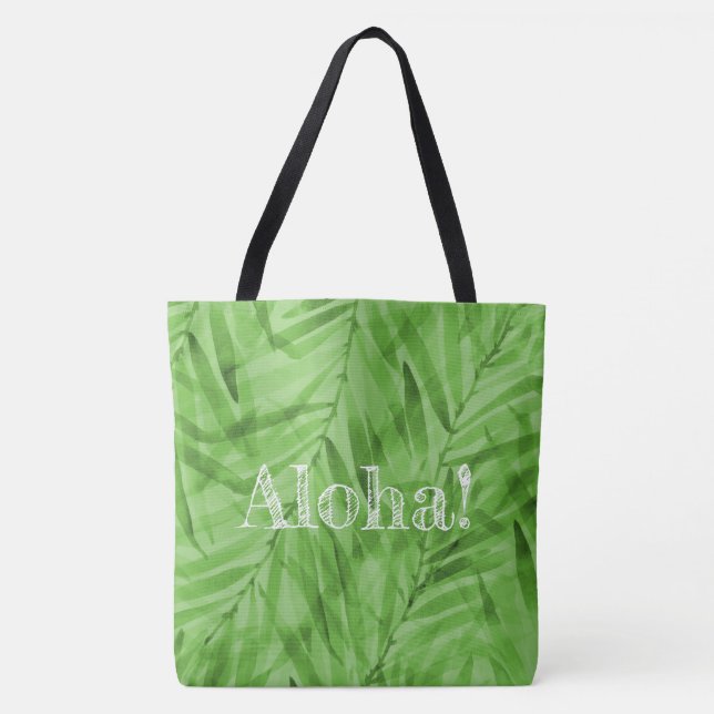 Bolso De Tela Palmas de acuarela Tropical Hawaití Reversible (Anverso)