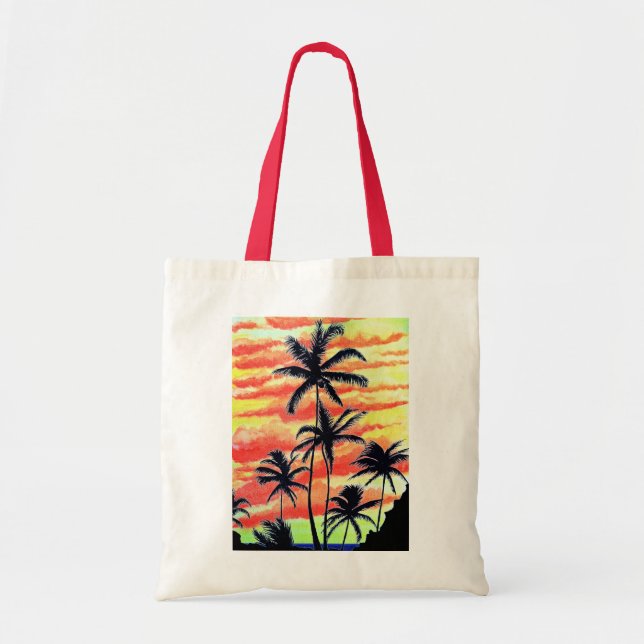 Bolso De Tela Palmas de Coco Sunset de Hawái (Frente)