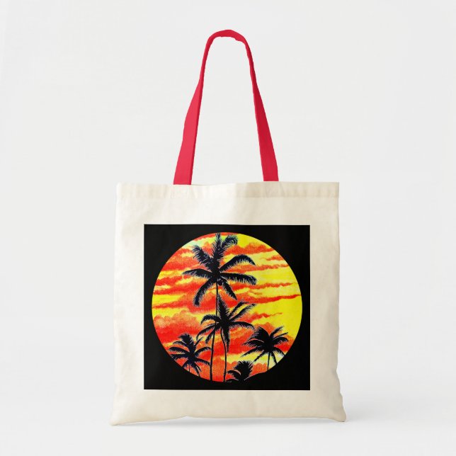 Bolso De Tela Palmas de Coco Sunset de Hawái (Frente)