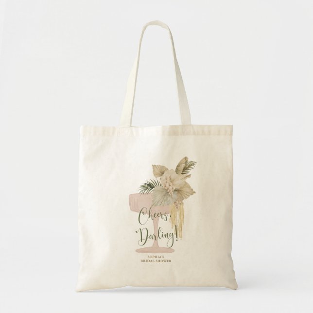 Bolso De Tela Palmas personalizadas y ducha de novias Prosecco (Frente)