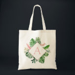 Bolso De Tela Palmas tropicales Monograma Boda rosa Rubor<br><div class="desc">Ubicación de destino - Palms Tropicales Playa Botánica Rubor Pink and Green Watercolor Spring Wedding Monograma Bolsas de Tote sobre el fondo del lienzo - incluye una tipografía de escritura hermosa y elegante con hojas botánicas modernas y vegetación para el regalo especial para un Boda, ducha de novia (novia o...</div>