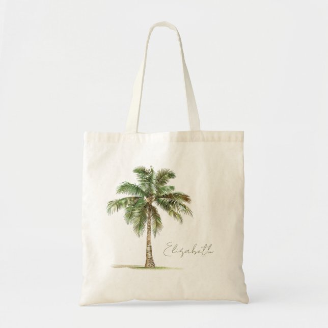 Bolso De Tela Palmera Costera Personalizada (Frente)