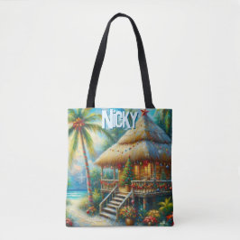 Bolso De Tela Palmera de Navidad Tropical Hut Personalizada