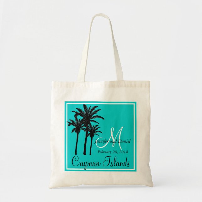 Bolso De Tela Palmeras azules verde azuladas de la boda de playa (Frente)
