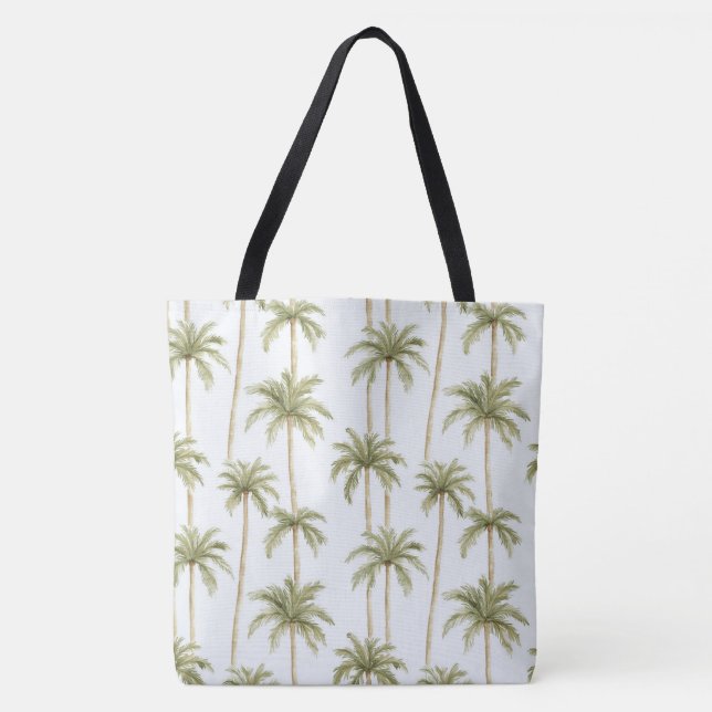 Bolso De Tela Palmeras blancas verdes tropicales (Anverso)