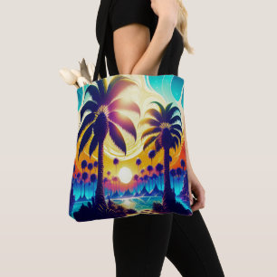 Bolso De Tela Palmeras de color azul verdoso y dorado