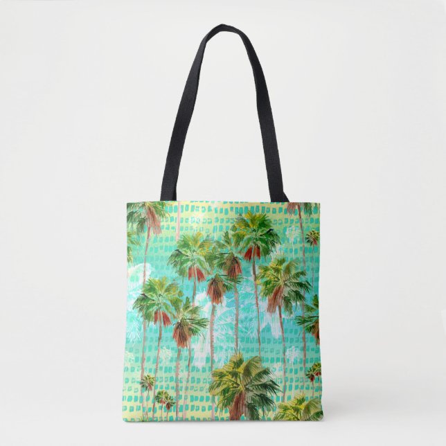 Bolso De Tela Palmeras de Miami: acuarela tropical sin foco (Anverso)
