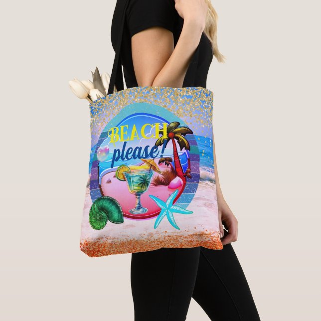Bolso De Tela Palmeras de playa y Tote personalizado (Detalle)