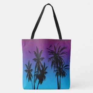 Bolso De Tela Palmeras del negro de la neblina de la puesta del