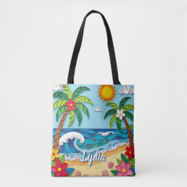 Bolso De Tela Palmeras personalizadas en la playa