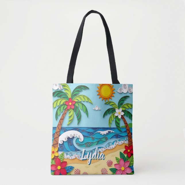 Bolso De Tela Palmeras personalizadas en la playa (Anverso)