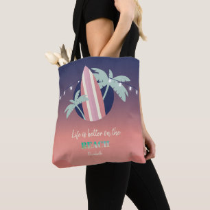 Bolso De Tela Palmeras,tabla de surf,luces de cuerda playa