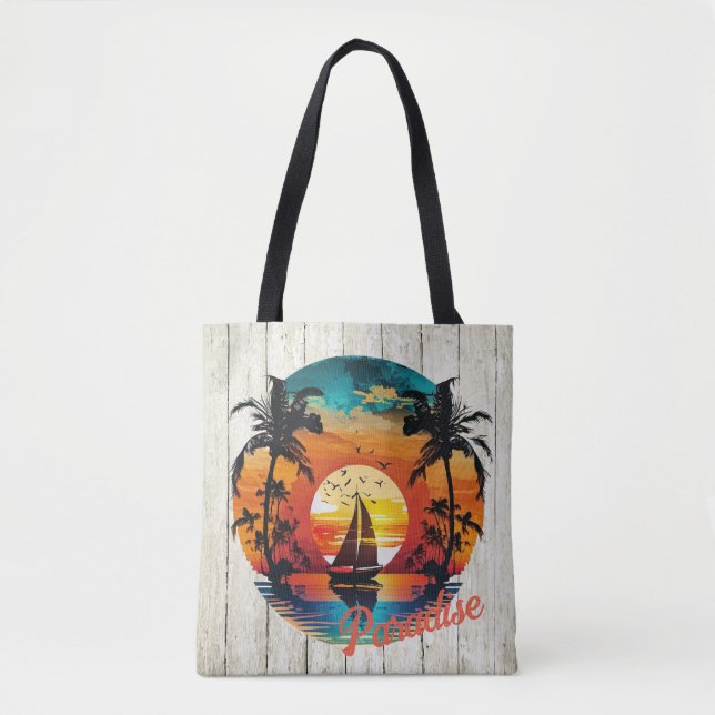 Bolso De Tela Palmeras Tropical Sunset Sailing Beach (Anverso)