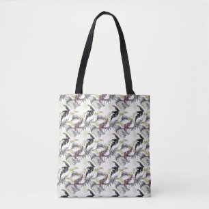 Bolso De Tela Palmeras Tropicales, Fern en Vino y Negro