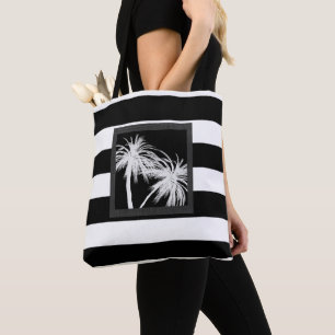 Bolso De Tela Palmeras Tropicales Negras y Blancas Modernas y El