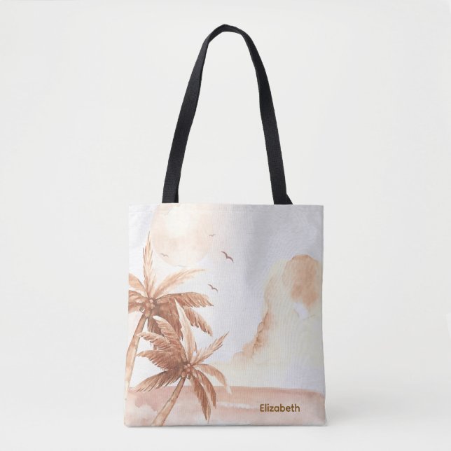 Bolso De Tela Palmeras Tropicales Rústicas (Anverso)