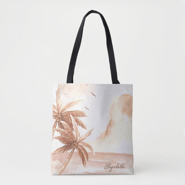 Bolso De Tela Palmeras Tropicales Rústicas (Anverso)
