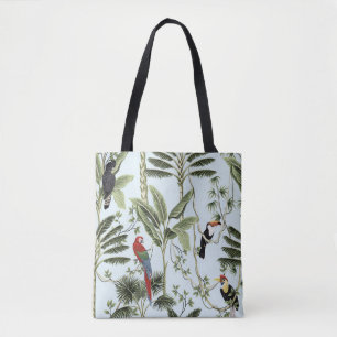 Bolso De Tela palmeras tropicales vintage, liana, loro de macao,