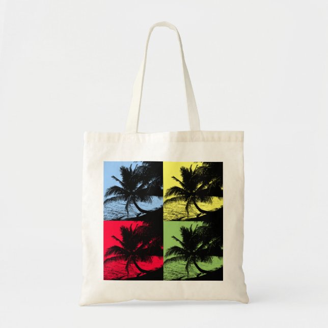 Bolso De Tela Palmeras tropicales y mar (Frente)