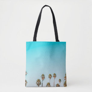 BOLSO DE TELA PALMERAS VERDES Y MARRÓN BAJO CIELO AZUL CLARO