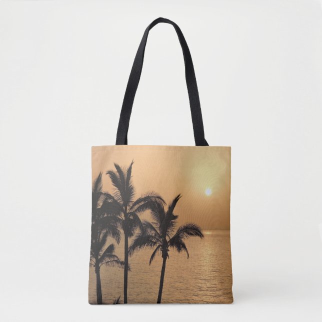 Bolso De Tela Palmeras y atardecer romántico (Anverso)