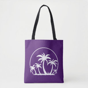 Bolso De Tela Palmeras y puesta de sol en blanco