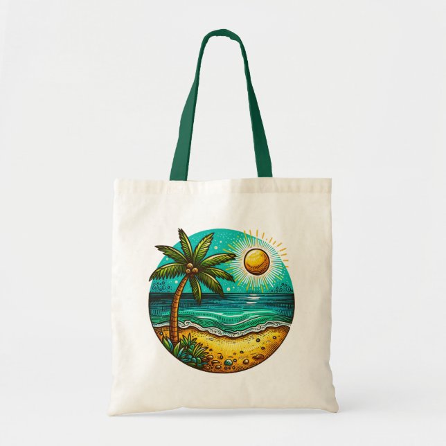 Bolso De Tela Palmeras y sol en la playa (Frente)