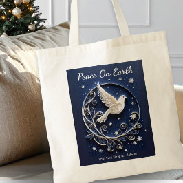 Bolso De Tela Paloma de la Paz de Navidad en Cielo Azul Oscuro