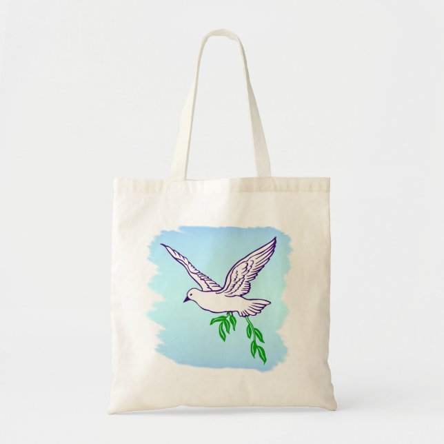 Bolso De Tela Paloma de paz con Tote Olive Branch Beach (Frente)