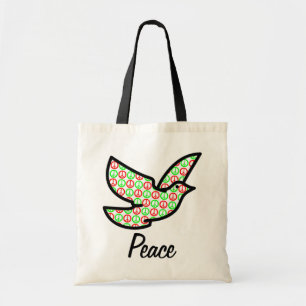 Bolso De Tela Paloma w/Text de los signos de la paz del día de